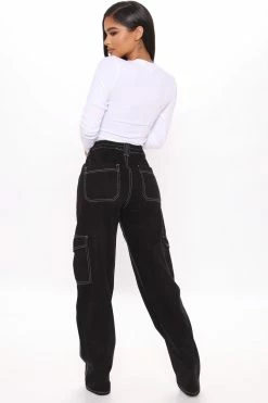 Fashion Nova Give Me A Break Cargo Carpenter Jeans - Black Baggy Jeans