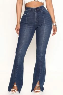 Fashion Nova Seams Like It Split Hem Flare Jeans - Dark Wash