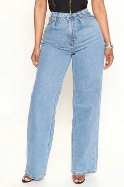 Fashion Nova Topanga High Rise Baggy Straight Leg Jean - Medium Blue Wash Straight Leg Jeans