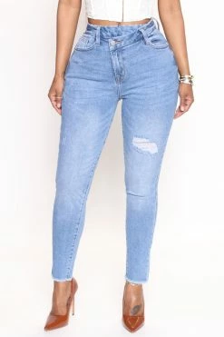 Fashion Nova Cloud Nine Crossover Skinny Jeans - Medium Wash