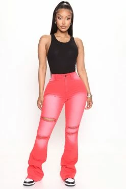 Fashion Nova Eye Candy Stretch Flare Jeans - Red