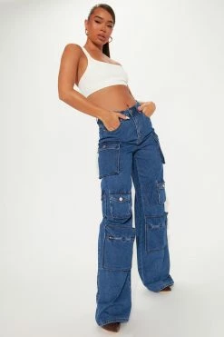 Fashion Nova Tall Lily High Rise Cargo Jeans - Medium Blue Wash