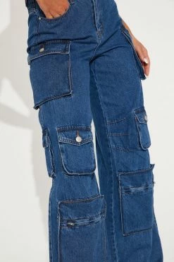 Fashion Nova Tall Lily High Rise Cargo Jeans - Medium Blue Wash