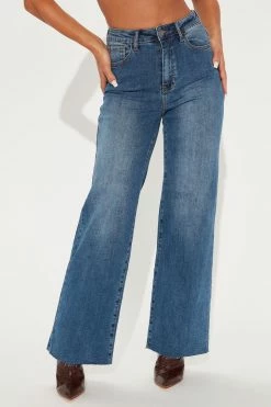 Fashion Nova Clean Slate High Rise Baggy Jeans - Dark Wash Flare Jeans