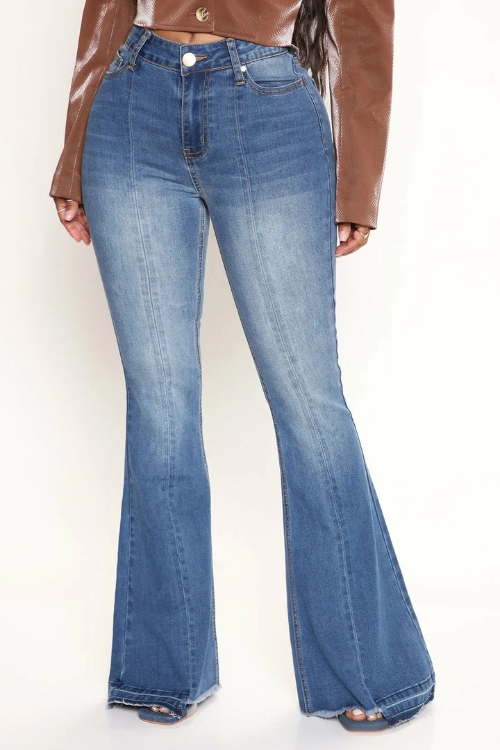 Brand new ๐ Fashion Nova Step Up Release Hem Flare ๐ Jeans - Medium Wash โจ 4 Fashion Nova Step Up Release Hem Flare Jeans - Medium Wash