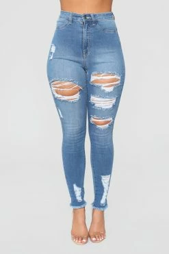 Fashion Nova Skinny Jeans Little Miss High Rise Distressed Jeans - Light Blue Wash