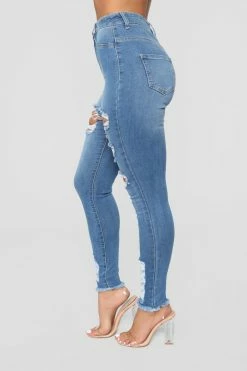 Fashion Nova Skinny Jeans Little Miss High Rise Distressed Jeans - Light Blue Wash