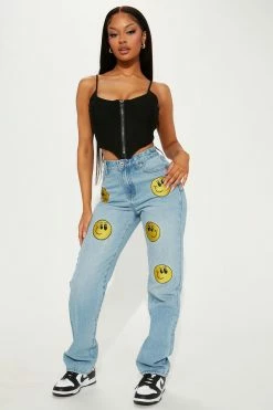Fashion Nova Just Smile Straight Leg Jeans - Light Wash