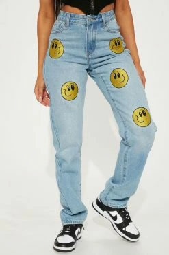 Fashion Nova Just Smile Straight Leg Jeans - Light Wash