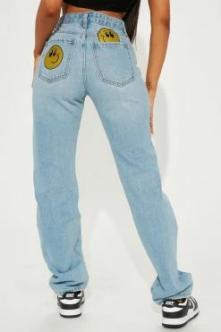 Fashion Nova Just Smile Straight Leg Jeans - Light Wash