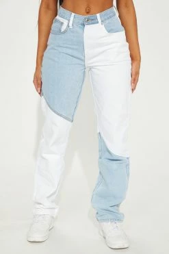 Fashion Nova Masterpiece Colorblock Straight Leg Jeans - Blue/combo