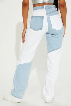 Fashion Nova Masterpiece Colorblock Straight Leg Jeans - Blue/combo