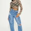 Fashion Nova Shock Wave Ripped Cargo Jeans - Light Blue Wash
