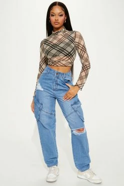 Fashion Nova Shock Wave Ripped Cargo Jeans - Light Blue Wash