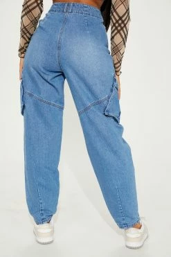 Fashion Nova Shock Wave Ripped Cargo Jeans - Light Blue Wash