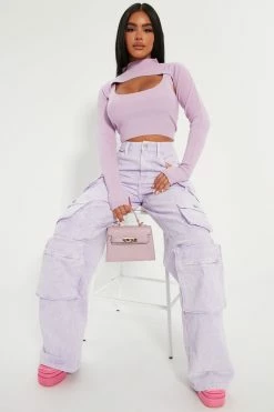 Fashion Nova Lily High Rise Cargo Jeans - Lavender