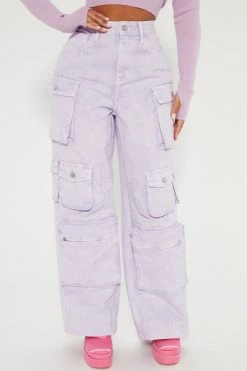 Fashion Nova Lily High Rise Cargo Jeans - Lavender