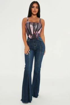 Fashion Nova Way Down Stretch Flare Jeans - Dark Wash