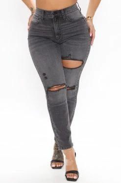 Fashion Nova Listen To Me Ripped Slim Mom Jeans - Black