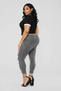 Fashion Nova Skinny Jeans Nervous Around You Jeans - Grey Wash