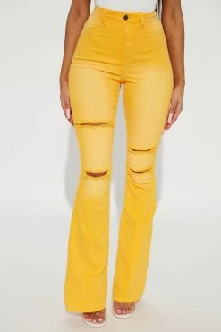 Fashion Nova Eye Candy Stretch Flare Jeans - Yellow