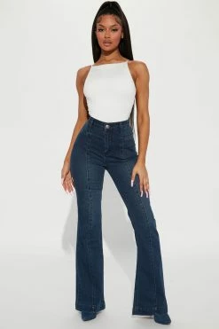 Fashion Nova Sundays In SoHo Stretch Flare Jeans - Dark Wash