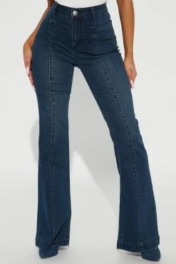 Fashion Nova Sundays In SoHo Stretch Flare Jeans - Dark Wash