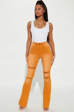 Fashion Nova Eye Candy Stretch Flare Jeans - Orange