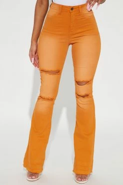 Fashion Nova Eye Candy Stretch Flare Jeans - Orange