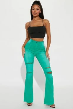Fashion Nova Eye Candy Stretch Flare Jeans - Green
