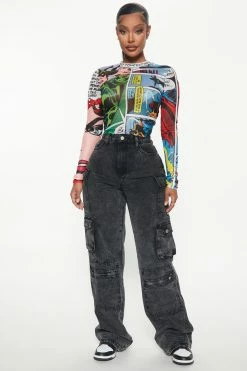 Fashion Nova Mad For You Cargo Jeans - Acid Wash Black Baggy Jeans