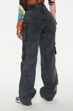 Fashion Nova Mad For You Cargo Jeans - Acid Wash Black Baggy Jeans