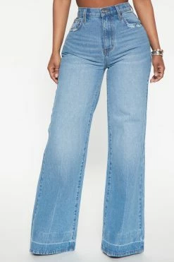 Fashion Nova Sienna Release Hem Wide Leg Jeans - Medium Wash