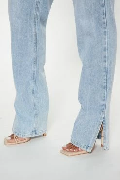 Fashion Nova Chase The Dream Slit Straight Leg Jeans - Light Blue Wash