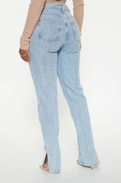 Fashion Nova Chase The Dream Slit Straight Leg Jeans - Light Blue Wash