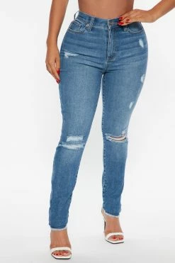 Fashion Nova Say Bye Ripped Skinny Jeans - Medium Wash