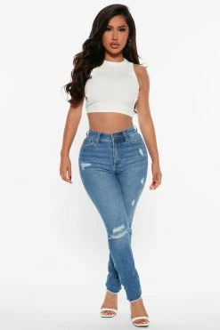 Fashion Nova Say Bye Ripped Skinny Jeans - Medium Wash