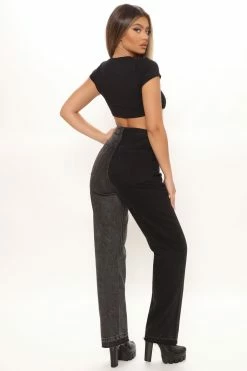 Fashion Nova Crossover Two Tone Straight Leg Jeans - Black