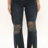 Fashion Nova Straight Leg Jeans Crossover Split Hem Distressed Jeans - Black