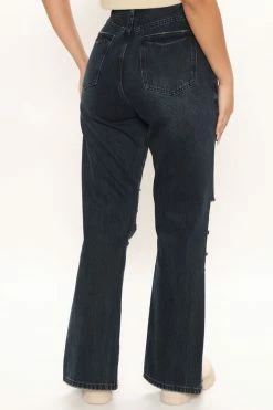 Fashion Nova Straight Leg Jeans Crossover Split Hem Distressed Jeans - Black