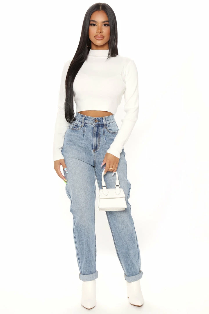 Fashion Nova Mom Jeans Albany Tapered Curvy Roll Cuff Balloon Jeans - Medium Blue Wash