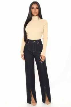 Fashion Nova Harlem High Rise Split Hem Bootcut Jeans - Rinse Blue Wash