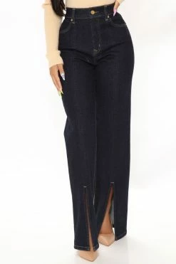 Fashion Nova Harlem High Rise Split Hem Bootcut Jeans - Rinse Blue Wash