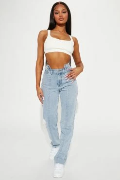 Fashion Nova Lola Reconstructed Waistband Jeans - Light Wash Straight Leg Jeans
