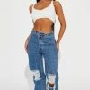 Cheapest ๐ Fashion Nova Distressed Crossover Straight Leg ๐ Jeans - Medium Blue Wash ๐ 2 Fashion Nova Distressed Crossover Straight Leg Jeans - Medium Blue Wash