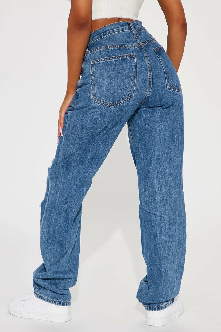 Cheapest ๐ Fashion Nova Distressed Crossover Straight Leg ๐ Jeans - Medium Blue Wash ๐ 6 Fashion Nova Distressed Crossover Straight Leg Jeans - Medium Blue Wash