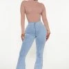 Fashion Nova Sweet Love Story Pull On Flare Jeans - Light Blue Wash