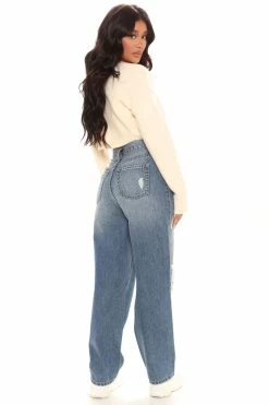 Fashion Nova Maxing And Relaxing Non Stretch Slouchy Jeans - Medium Blue Wash Baggy Jeans