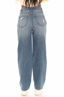 Fashion Nova Maxing And Relaxing Non Stretch Slouchy Jeans - Medium Blue Wash Baggy Jeans