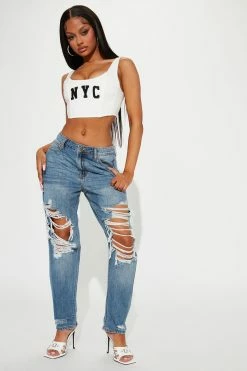 Fashion Nova Jax Distressed High Rise Boyfriend Jeans - Light Wash
